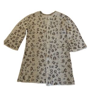 Cupcakes and Cashmere M Leopard Print Open Front‎ Longline Cardigan Sweater Coat
